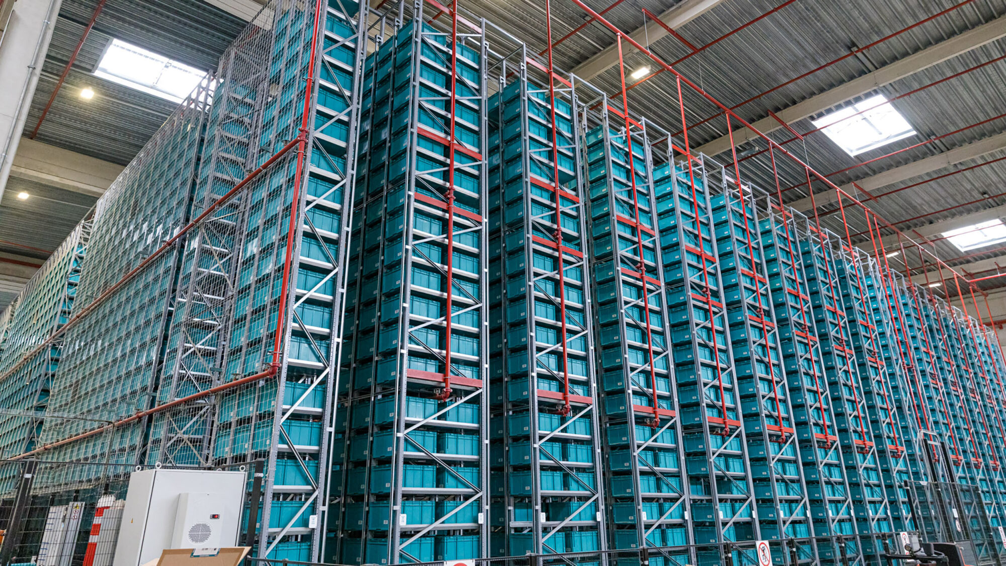 A large warehouse with modular design racks.