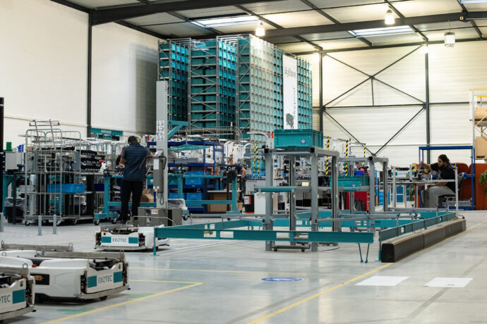 Exotec's autonomous mobile robots in a warehouse.