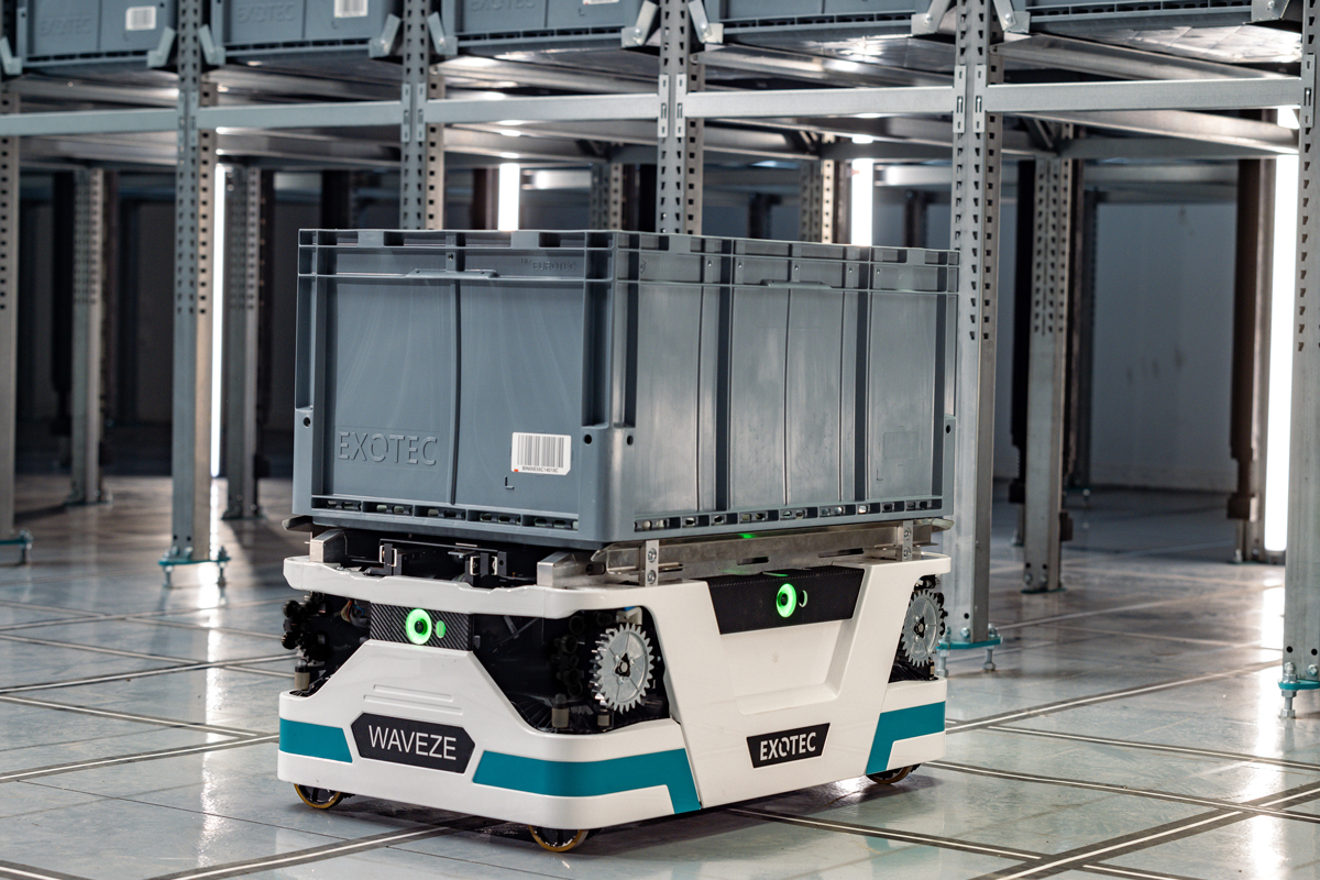 Ein Skypod-Lagerroboter der nächsten Generation AS/RS-Systeme in Großaufnahme